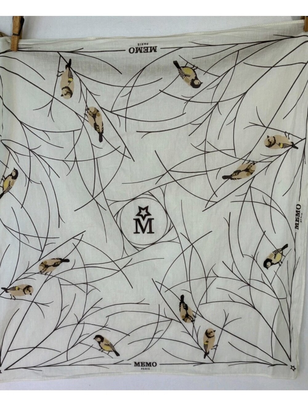 Memo paris bird print Light Square furoshiki scarf Gift New